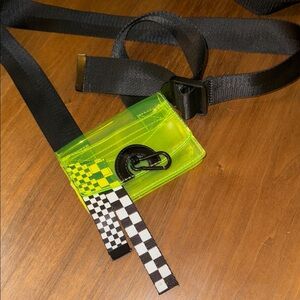 Christian Cowan Neon Green Belt Bag with Checkered Strap